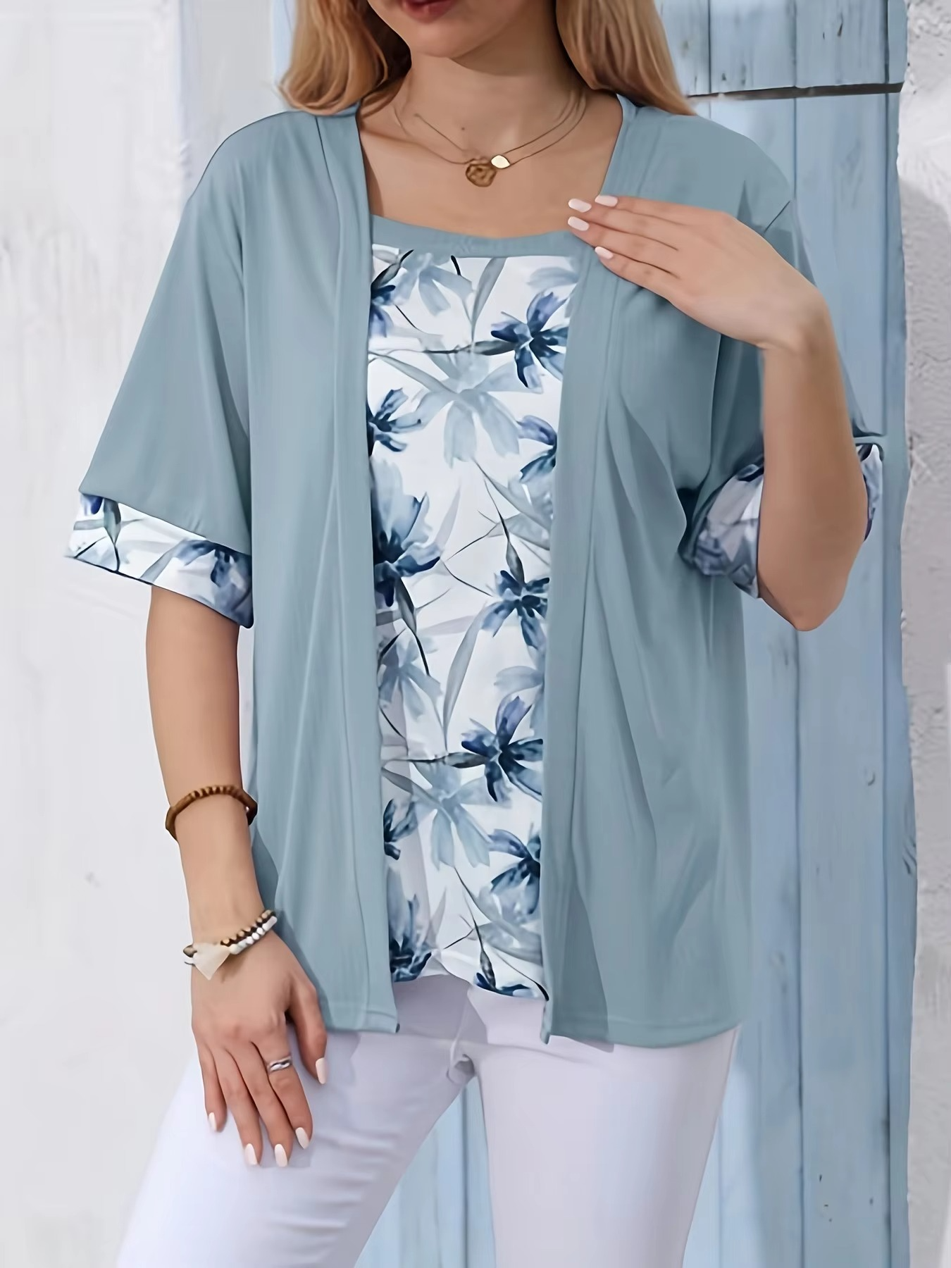 Roswitha® | Modisches Fake Zweiteiler Shirt mit Print