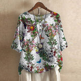 Damenbluse mit Blumenmuster und lockerer Passform – Weiße Blumen