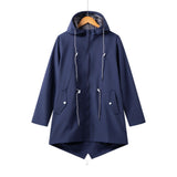 Claudia | Damen lässiger Kapuzenmantel mit Kordelzug und Reißverschluss – Marineblau