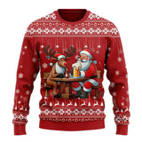 Karl | Herren Lustiger Bier-Weihnachtspullover – Rot / Rentiere und Weihnachtsmann Druck