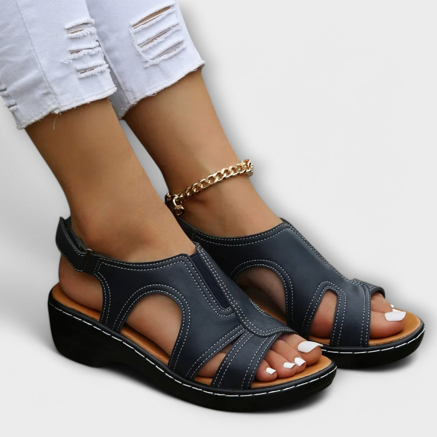 Christina - Orthopädische Ledersandalen mit Komfortabsatz