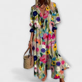Figurschmeichelndes Maxi Kleid mit Bauchkaschierung – Blumenmuster