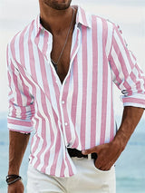 Peter | Herren Sommer Gestreiftes Relaxed Shirt – Rosa