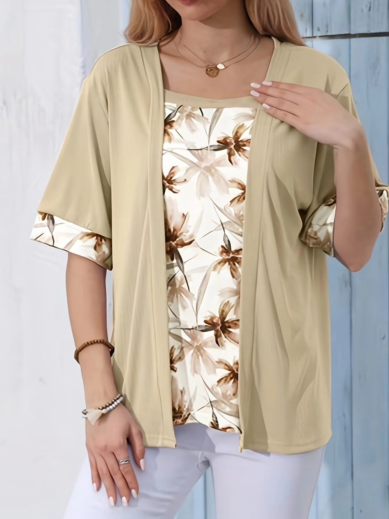 Roswitha® | Modisches Fake Zweiteiler Shirt mit Print