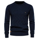 THEODOR | HERRENPULLOVER MIT RAUTENMUSTER – Dunkelblau