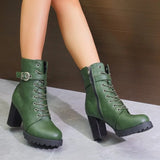 Claudia | Damen Schnürstiefeletten mit Schnallendetail – Grün