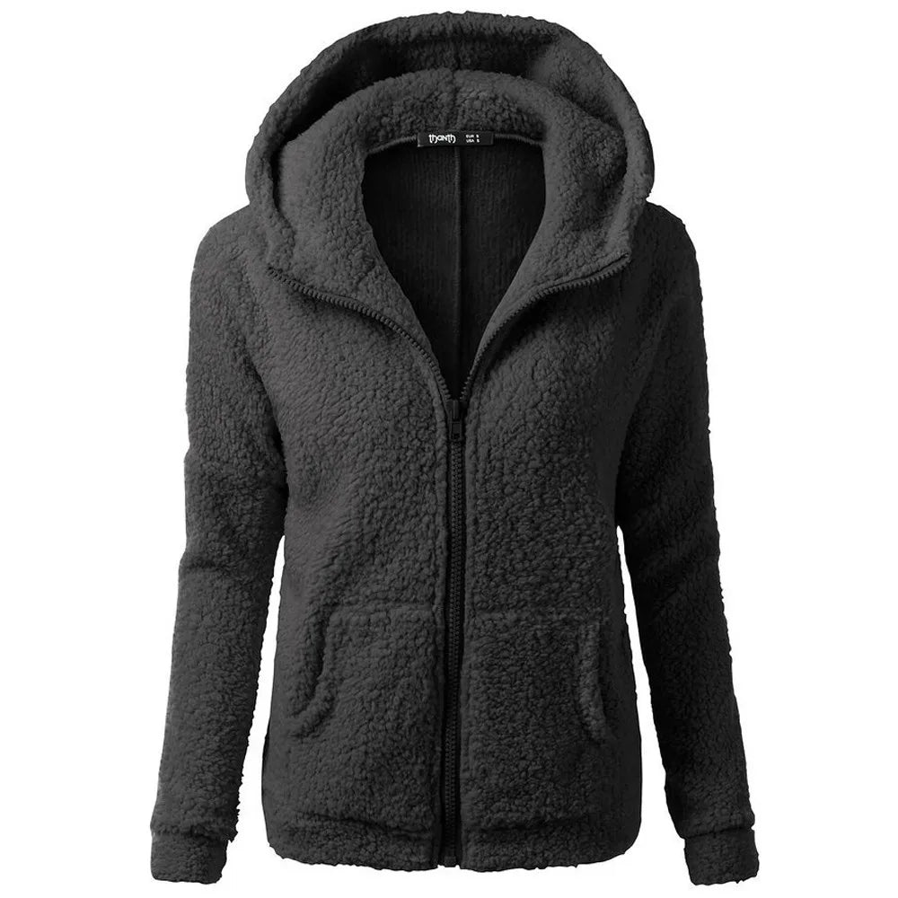 Eleganter Warmer Kapuzenpullover aus Teddy-Fleece mit Reissverschluss für Damen | Ideal für den Winter