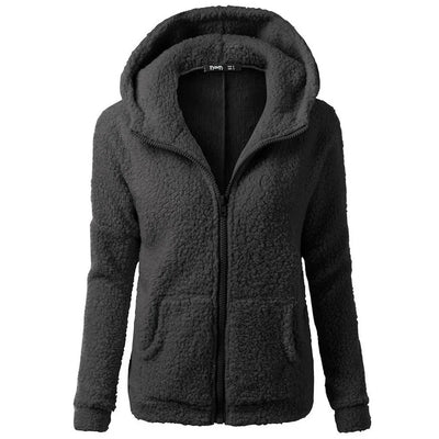 Eleganter Warmer Kapuzenpullover aus Teddy-Fleece mit Reissverschluss für Damen | Ideal für den Winter