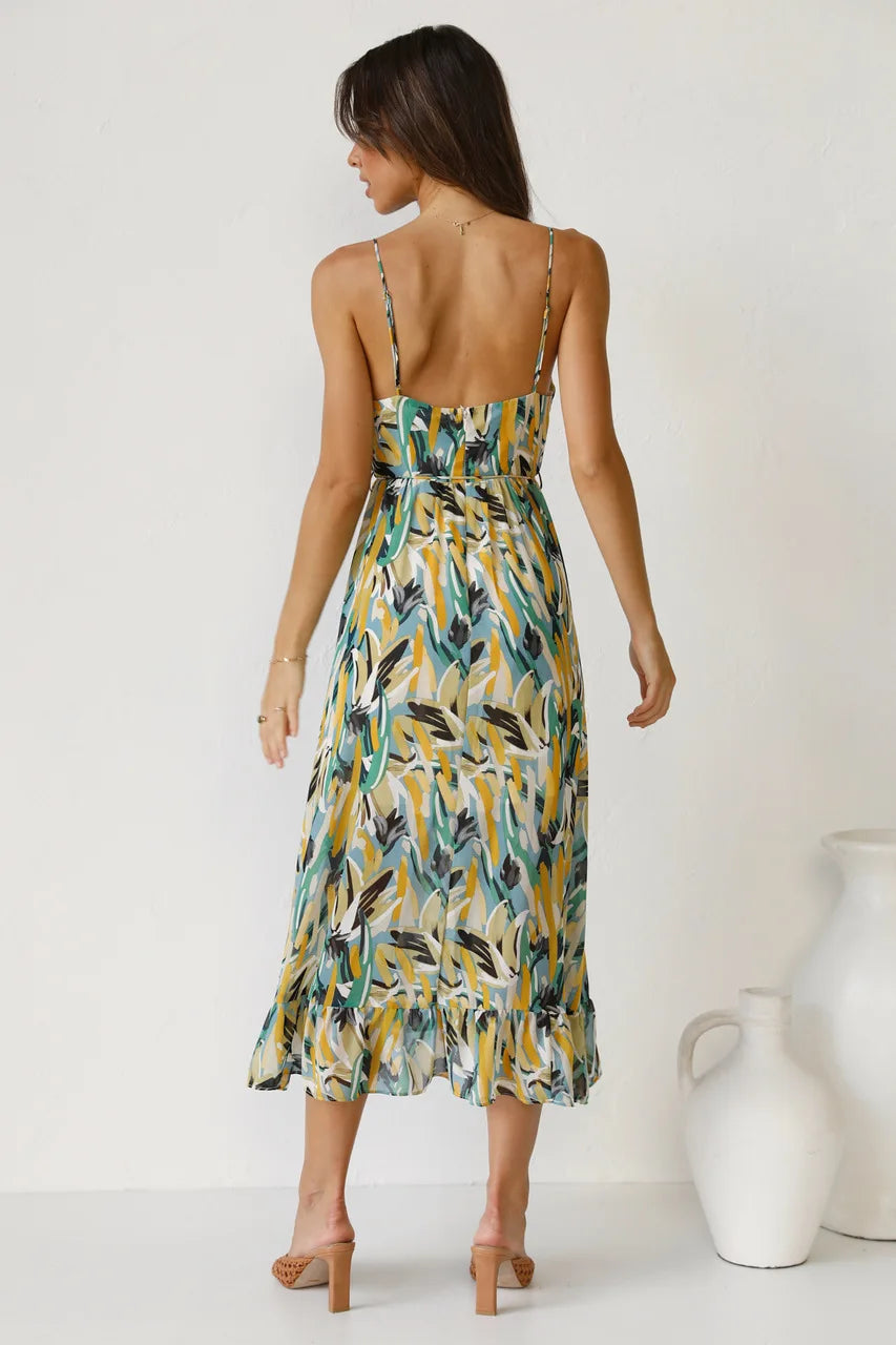 Isla | Midi Dress with Sunset Brushstroke Design