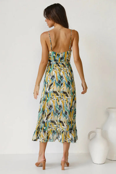 Isla | Midi Dress with Sunset Brushstroke Design