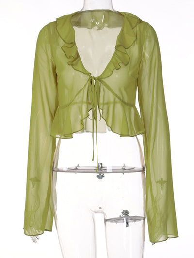 Aricia® | Damen-Crop-Top mit Rüschen und Spitze