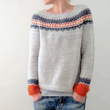 Andrea | Damen-Winter-Weihnachtspullover mit nordischem Muster – Hellgrau