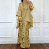 Attaly | Baumwoll-Leinen-Set mit Oversize-Bluse und Palazzohose – Khaki