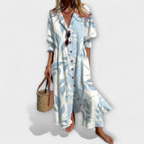 Figurschmeichelndes Maxi Kleid mit Bauchkaschierung – Hellblau