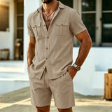Dunley - Luftiger Zweiteiler aus Hemd und Shorts – Khaki