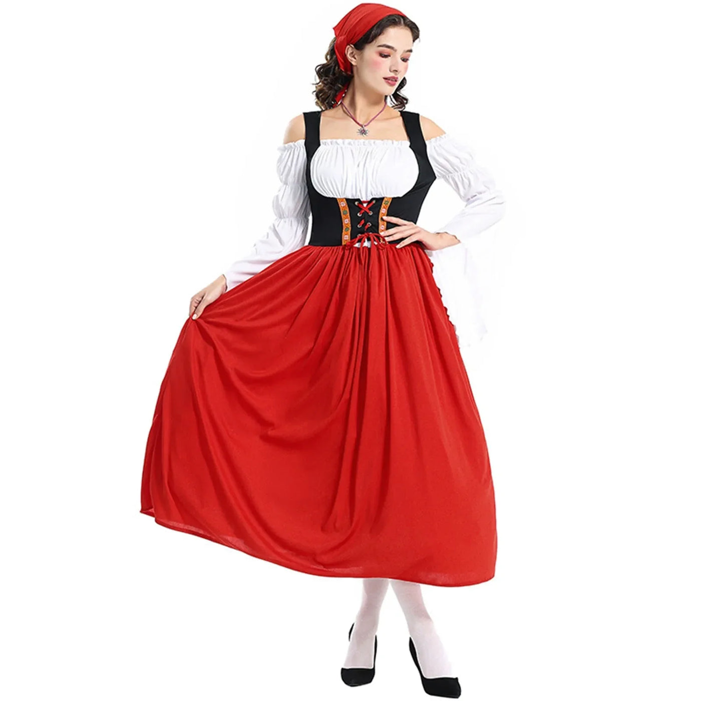 Damen Lange Oktoberfest Dirndl Kleid