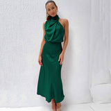 Doris | Damen Schickes Neckholder Abendkleid – Dunkelgrün