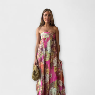 Elegantes Retro Strapless Faltenmaxikleid