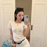 Damen Kurzarm T-Shirt Mit Knopfleiste – Lässiges Slim Fit Oberteil – Weiß