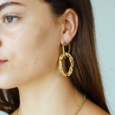 Modische Statement Ohrhänger Gold Edelstahl Damen Ohrringe Hypoallergen