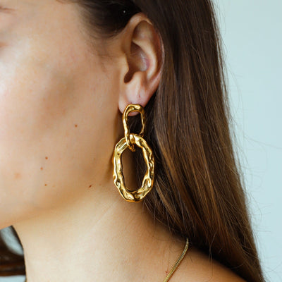 Modische Statement Ohrhänger Gold Edelstahl Damen Ohrringe Hypoallergen