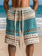Venard | Gestrickte Resort-Shorts mit Flechtdetail – Blau