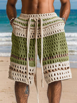 Venard | Gestrickte Resort-Shorts mit Flechtdetail – Grün