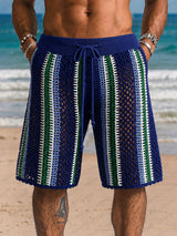 Venard | Gestrickte Resort-Shorts mit Flechtdetail – Dunkelblau