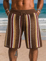Venard | Gestrickte Resort-Shorts mit Flechtdetail – Braun