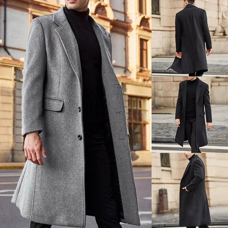 Herren Wintermantel - Eleganter Wollmantel mit langem Schnitt