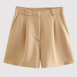 Mirelle - Maßgeschneiderte hochtaillierte Bundfalten-Shorts – Khaki