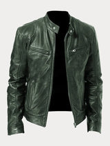 Herren Schwarze Leder Bikerjacke Premium Moto Stil – Slim Fit Jacke – Militärgrün