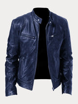 Herren Schwarze Leder Bikerjacke Premium Moto Stil – Slim Fit Jacke – Dunkelblau