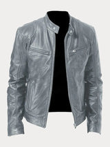 Herren Schwarze Leder Bikerjacke Premium Moto Stil – Slim Fit Jacke – Grau
