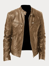 Herren Schwarze Leder Bikerjacke Premium Moto Stil – Slim Fit Jacke – Khaki