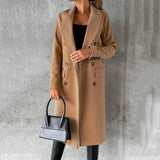 Bettina | Damen Langer Doppelreihiger Trenchcoat – Khaki