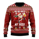 Karl | Herren Lustiger Bier-Weihnachtspullover – Rot / Weihnachtsmann Druck