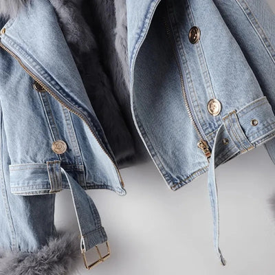 Luxe Denim Jacket mit Plüschbesatz für Frauen