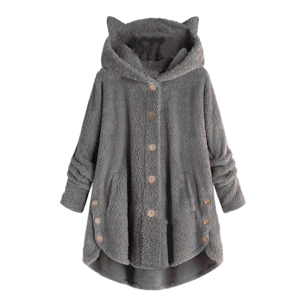 Stilvoller Sherpa-Hoodie mit Katzenohren-Kapuze für Damen | Ideal für den Winter