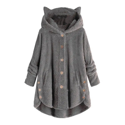 Stilvoller Sherpa-Hoodie mit Katzenohren-Kapuze für Damen | Ideal für den Winter