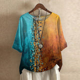Damenbluse mit Blumenmuster und lockerer Passform – Blau/Orange