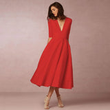 Bettina | Damen Elegantes Fließendes Midi Kleid – Rot