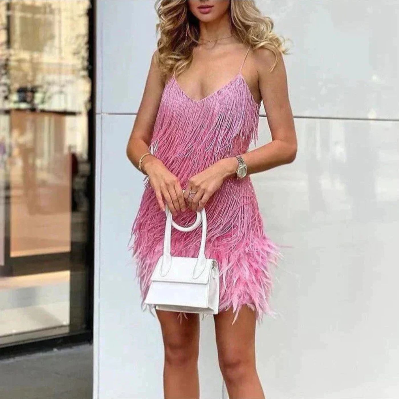 Samba – Luxuriöses Mini-Kleid mit Federn