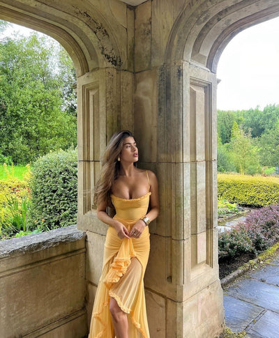 Damen Elegantes Rüschensaum Hochzeitsgast Kleid | Maxi