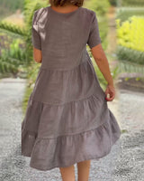 Damenkleid V Ausschnitt mit Raffungen – Braun