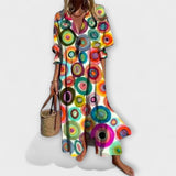 Figurschmeichelndes Maxi Kleid mit Bauchkaschierung – Regenbogen