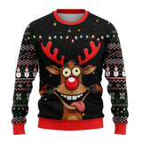 Benjamin | Herren Weihnachtspullover mit Schneemann-Print – Rentier Schwarz