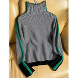 Anna | Damen Luxus Fischgrät Rollkragenpullover – Grün
