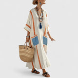 Alina | Damen Boho Taschen Maxi Kleid – Orangeblau