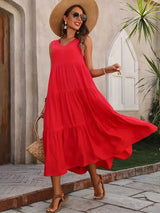 Fiona | Langes Kleid mit fließender Sommerform – Rot